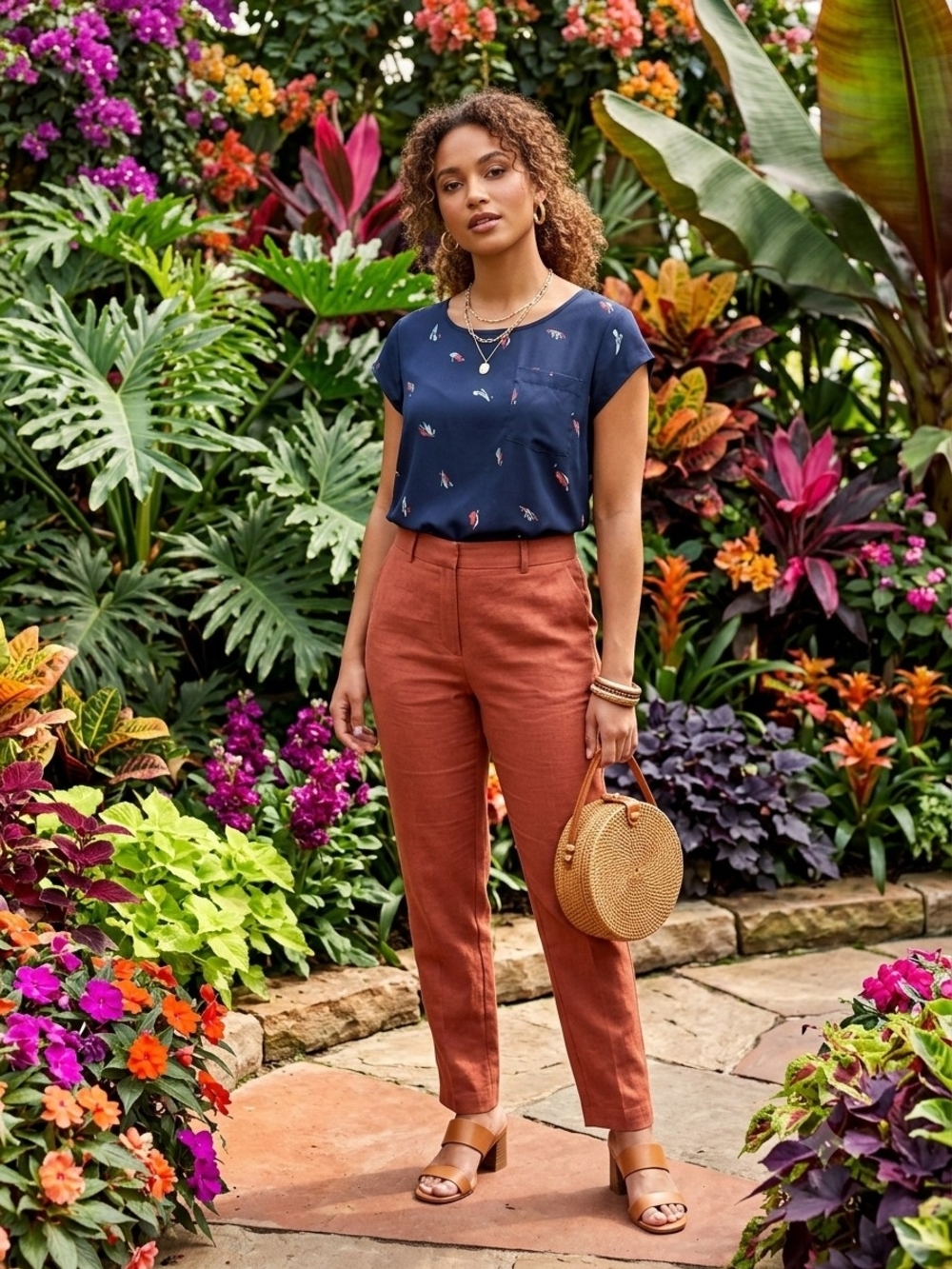 Reitmans Navy Short-Sleeve Floral Blouse